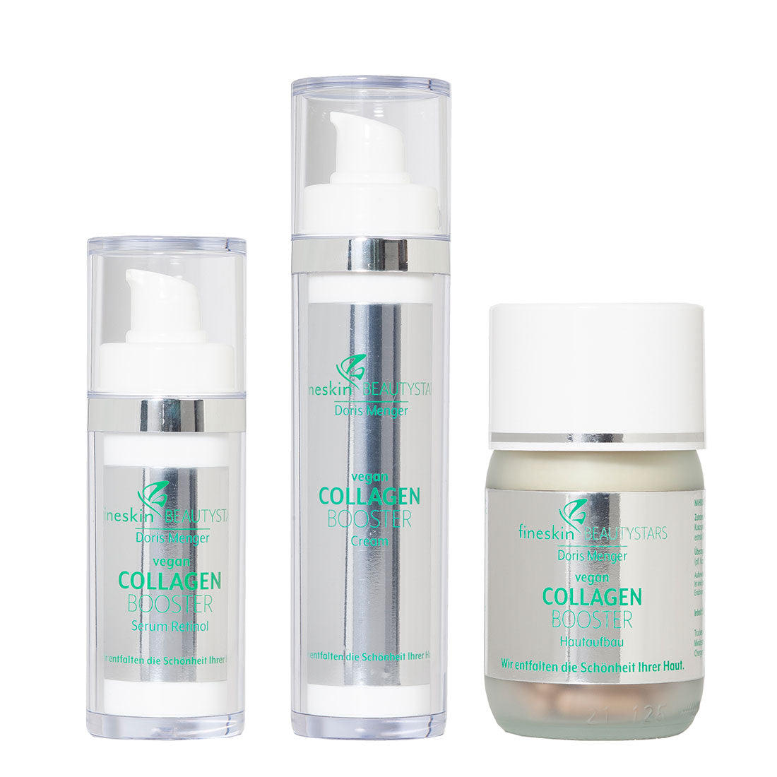 fineskin BEAUTYSTARS vegan COLLAGEN MEGASTARS Pflegeset, Serum + Hautcreme + Kapseln